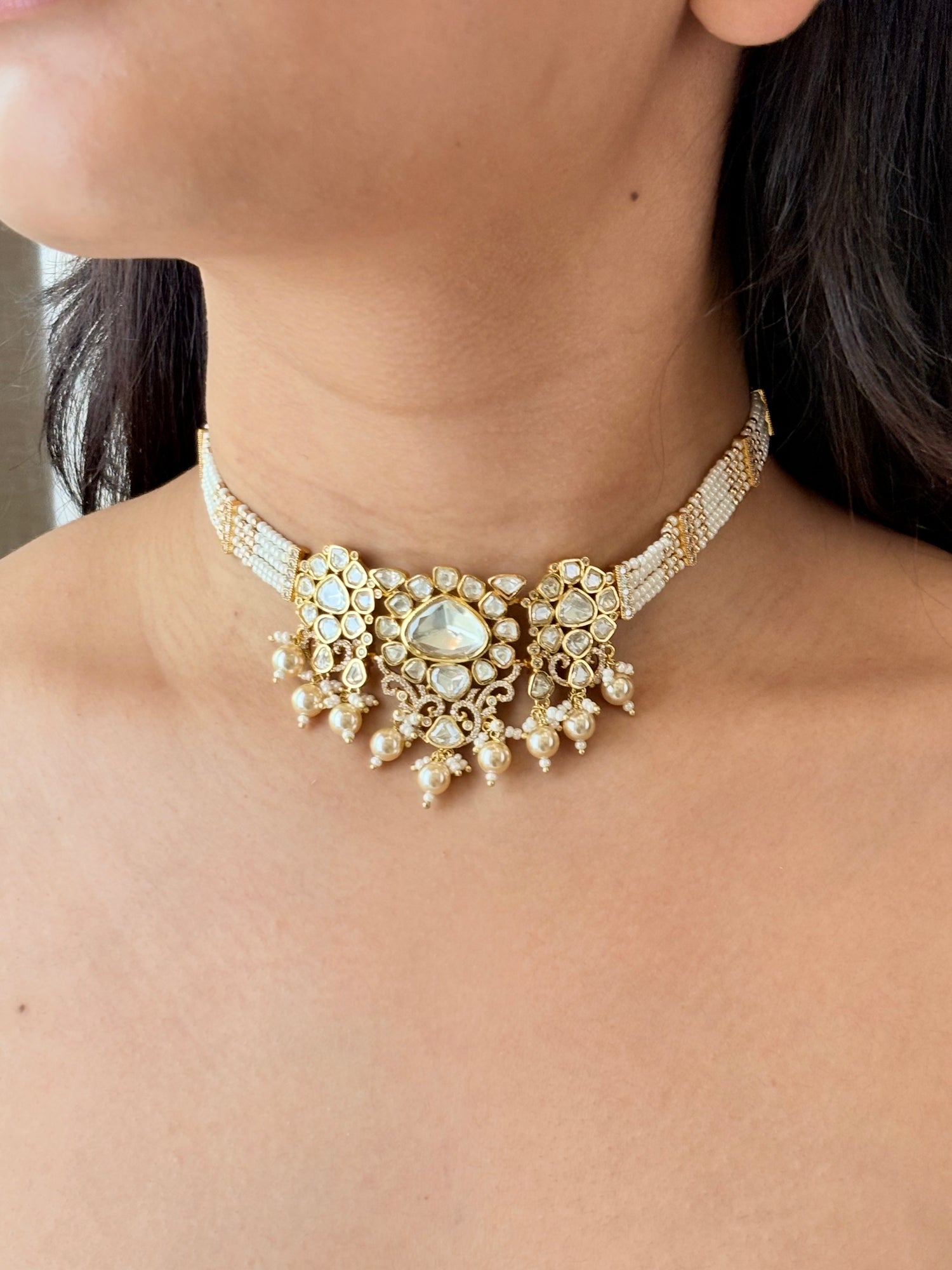 Meher Moissanite Choker | Screw Back | 18K Gold Plating