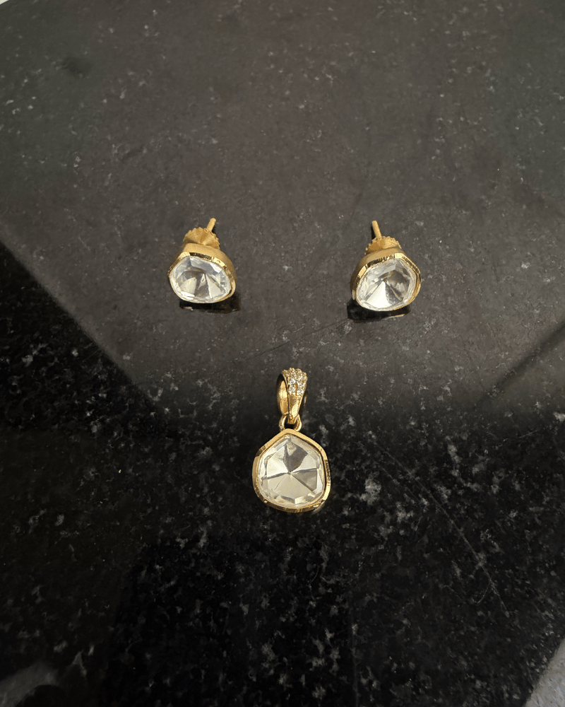 Aaravali Moissanite Pendant Set | Screw Back | 18K Gold Plating