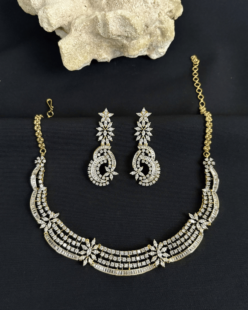 Three Line Solitaire Necklace With Choki Stones | Screw Back