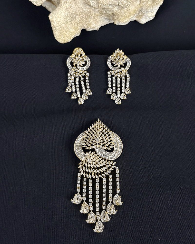 Imperial Seven Drop Diamond Pendant Set | Big Size | Screw Back