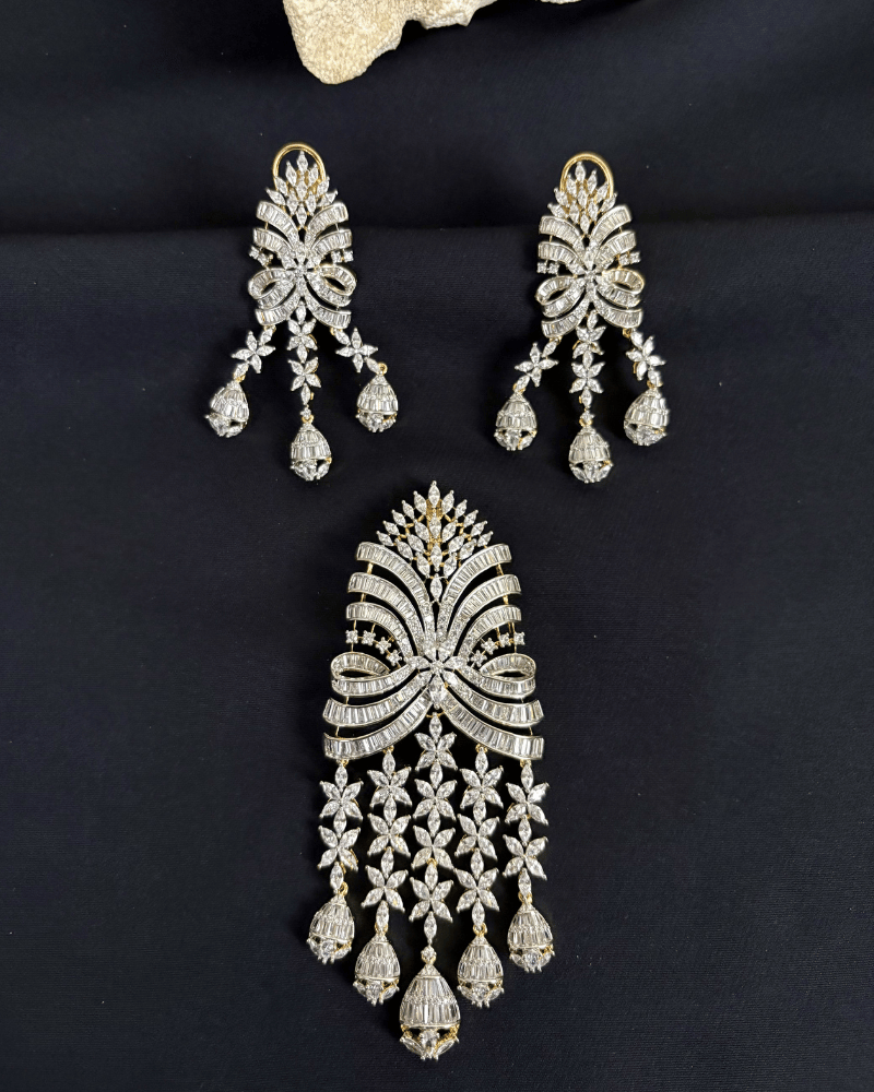 Imperial Diamond Drop Pendant Set | Screw Back | Big Size