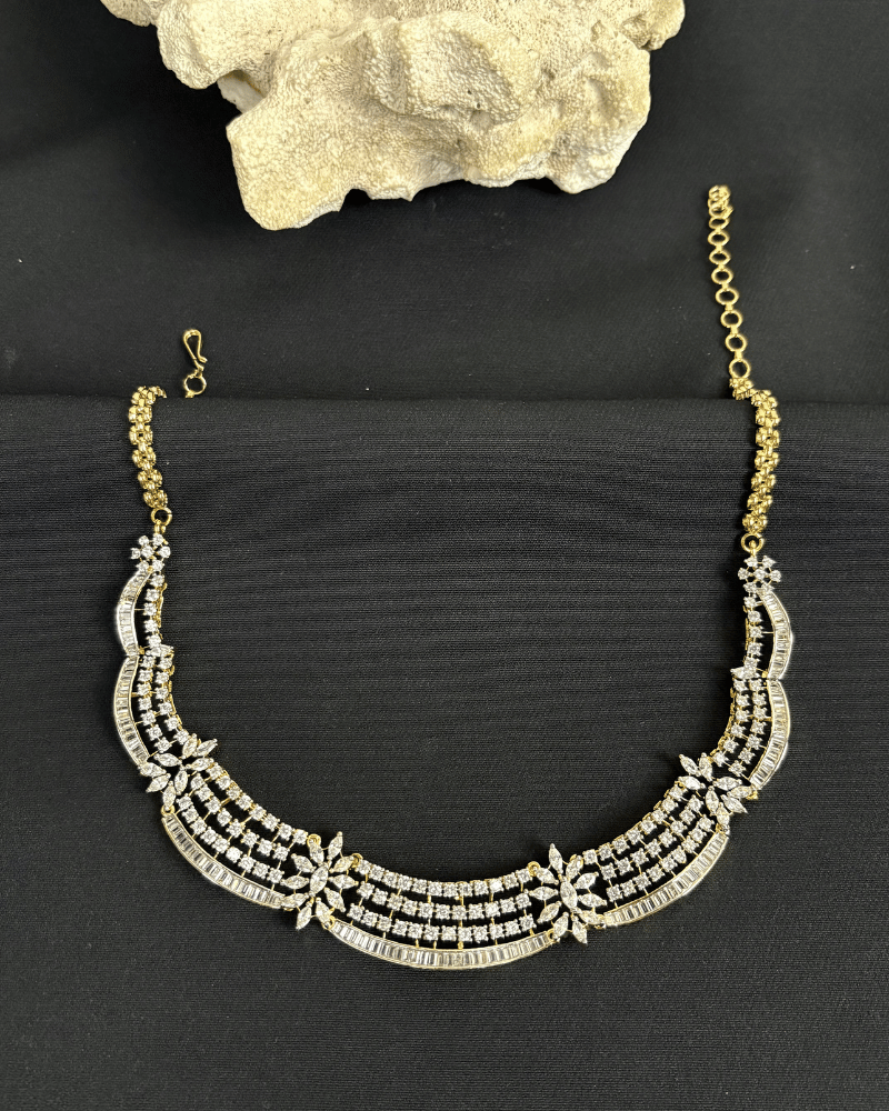 Three Line Solitaire Necklace With Choki Stones | Screw Back