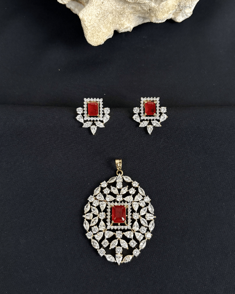 Cascade Ruby Pendant Set | Big Size | Screw Back
