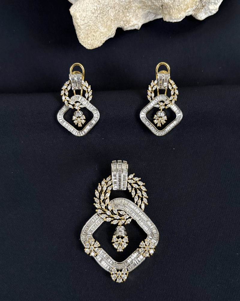 Vardhini Diamond Frame Pendant Set | 18K Gold Plating