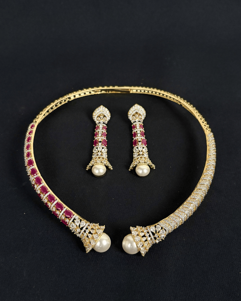 Rajrekha Ruby Pearl Hasli | 18K Gold Plating