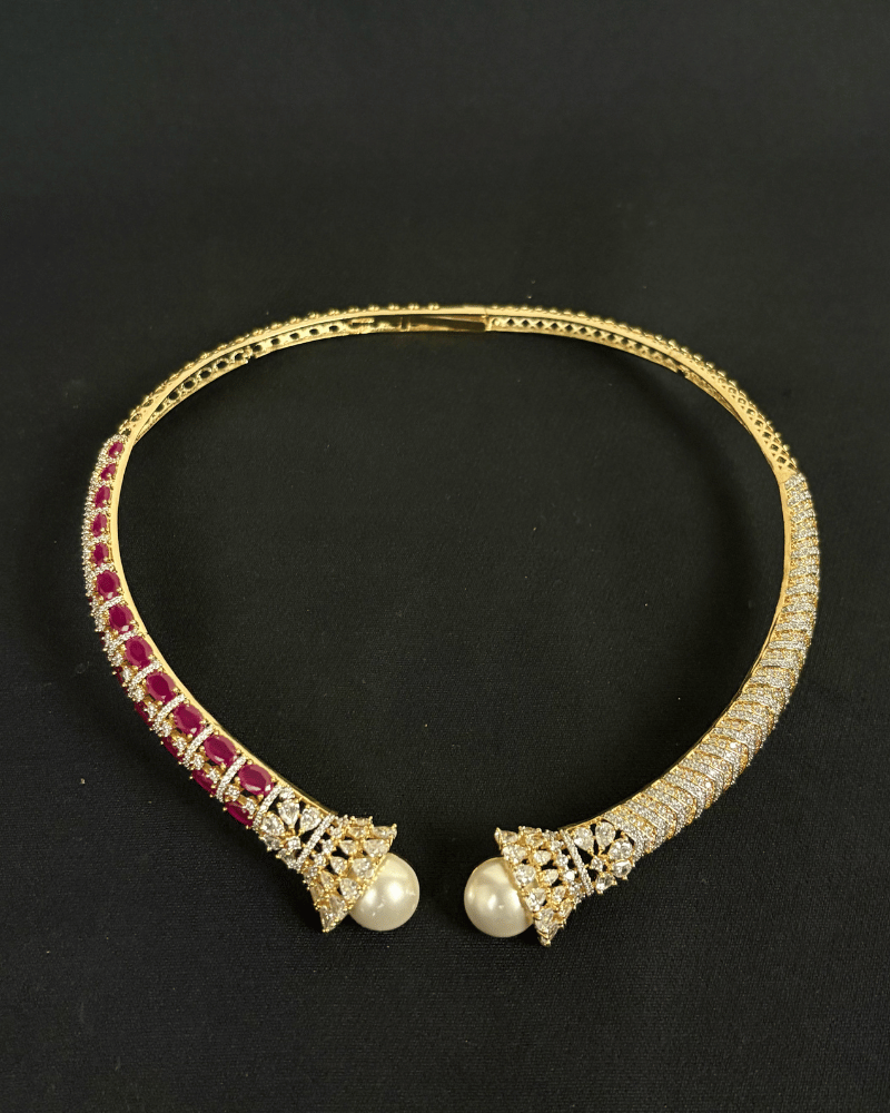 Rajrekha Ruby Pearl Hasli | 18K Gold Plating