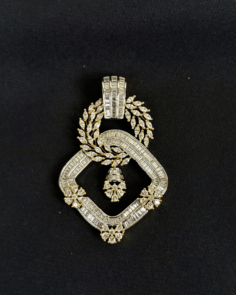 Vardhini Diamond Frame Pendant Set | 18K Gold Plating