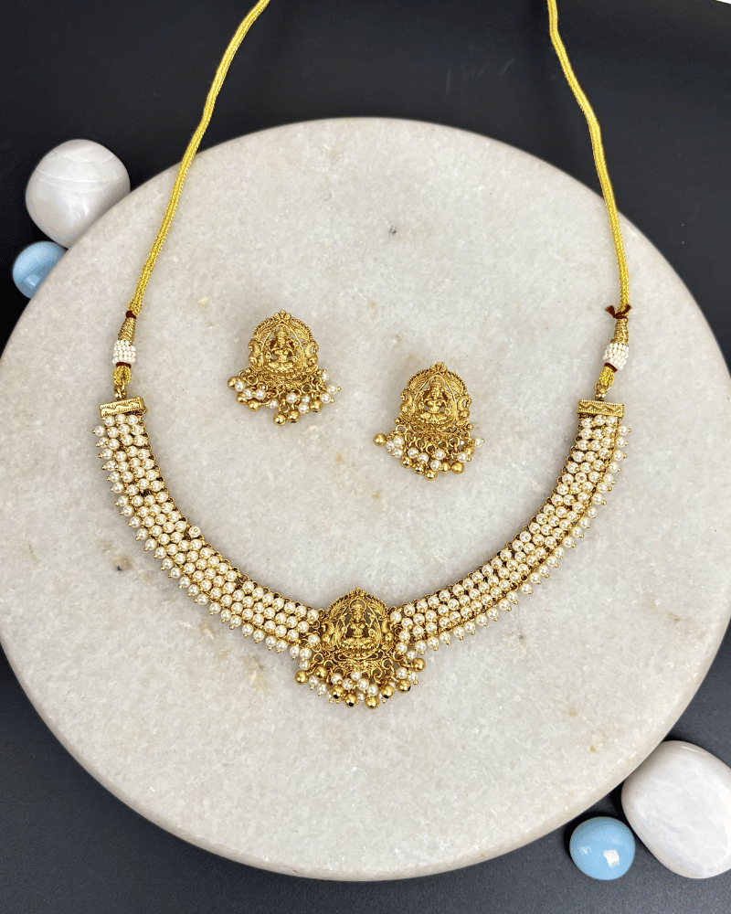 Vaidehi Golden Temple Pearl Necklace