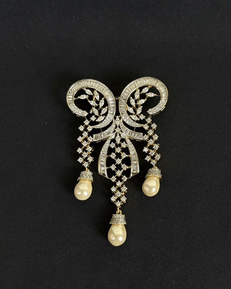 Imperial Twin Swirl Diamond Pendant With Moti Drops | Big Size | Screw Back