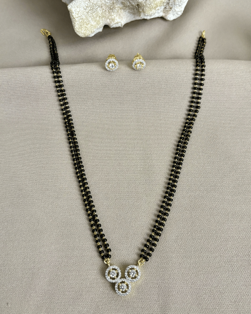 Three Solitaire Double Line Mangalsutra | Screw Back