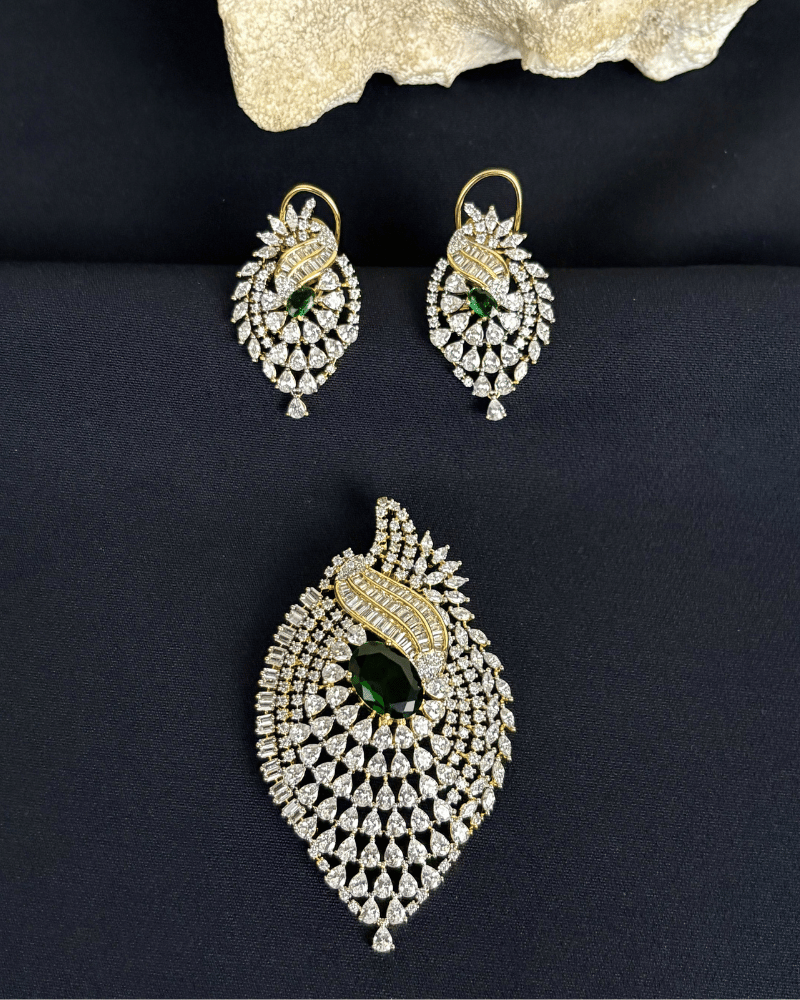 Nazakat Kairi Emerald Pendant Set | Big Size | Screw Back