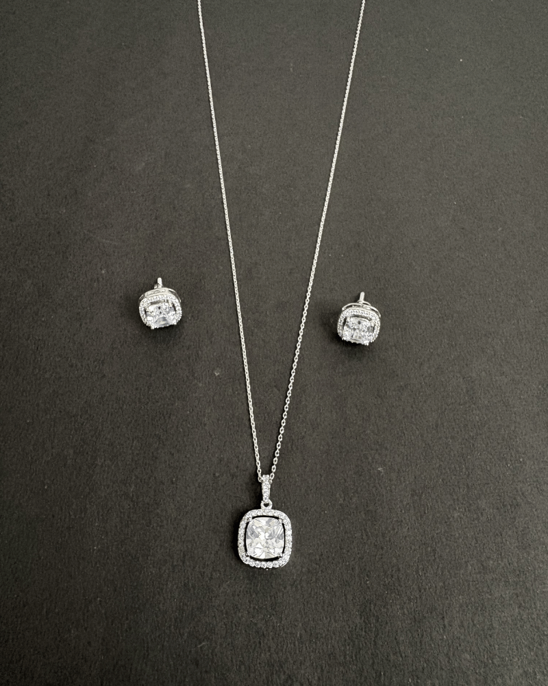 3Carat Square Cut Pendant Set With Chain | Rhodium Plating