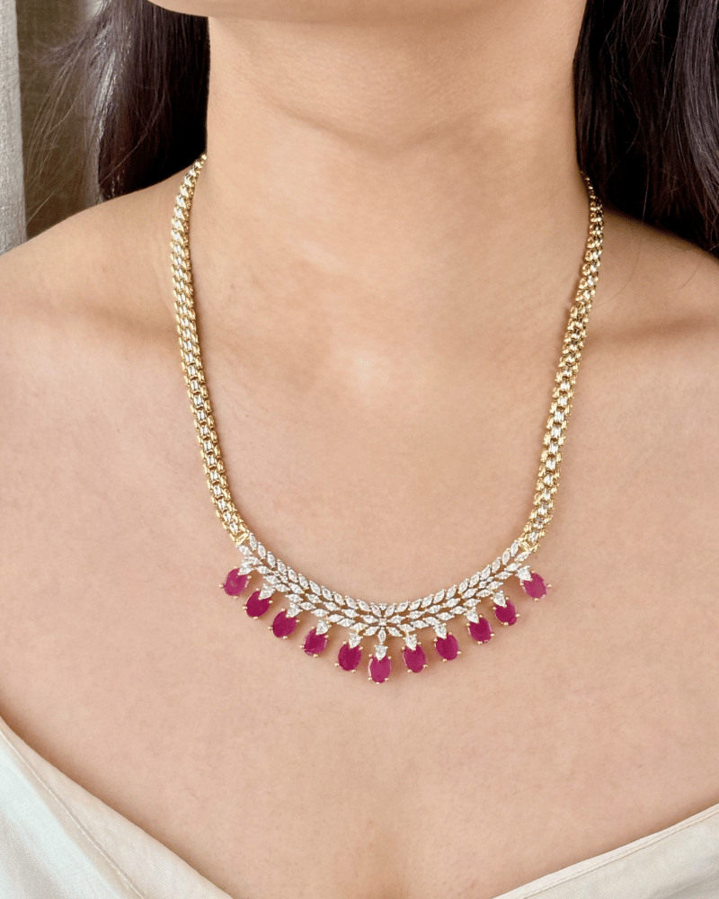 Falling Drop Ruby Mangalsutra With Chain