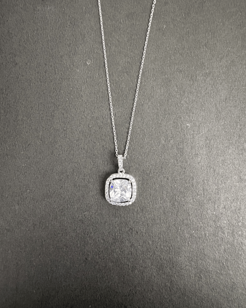 3Carat Square Cut Pendant Set With Chain | Rhodium Plating