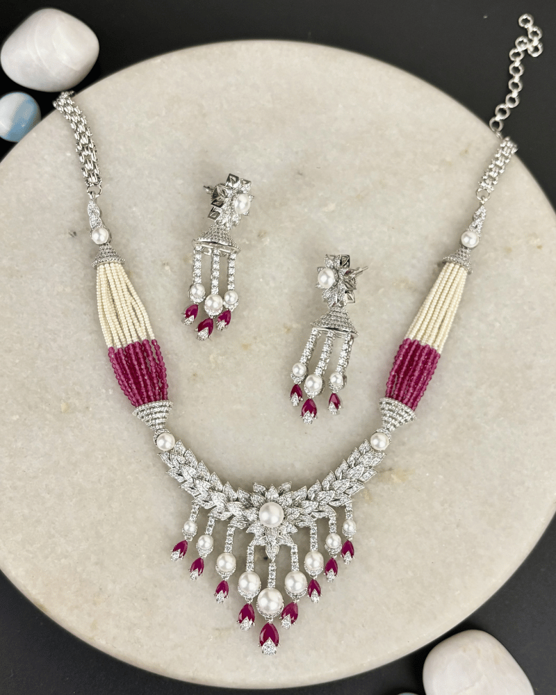 Mayfair Pink Pearl Diamond Necklace With Hydro Beads