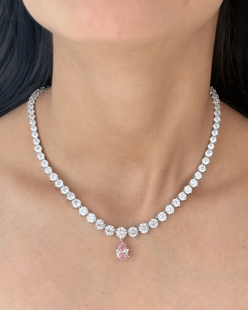 Eira Baby Pink Crystal Necklace | Rhodium Plating
