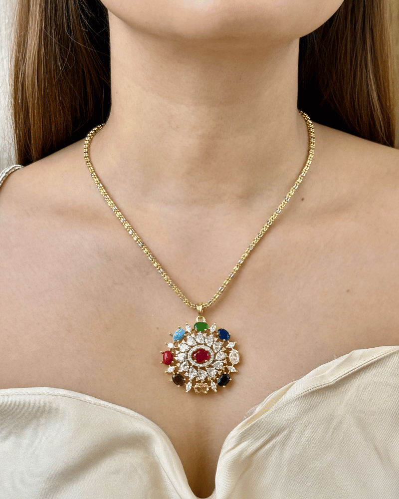 Navratna Pendant Set | Without Chain