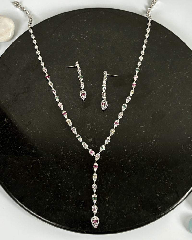 Riva Lariat Diamond Necklace | Rhodium Plating