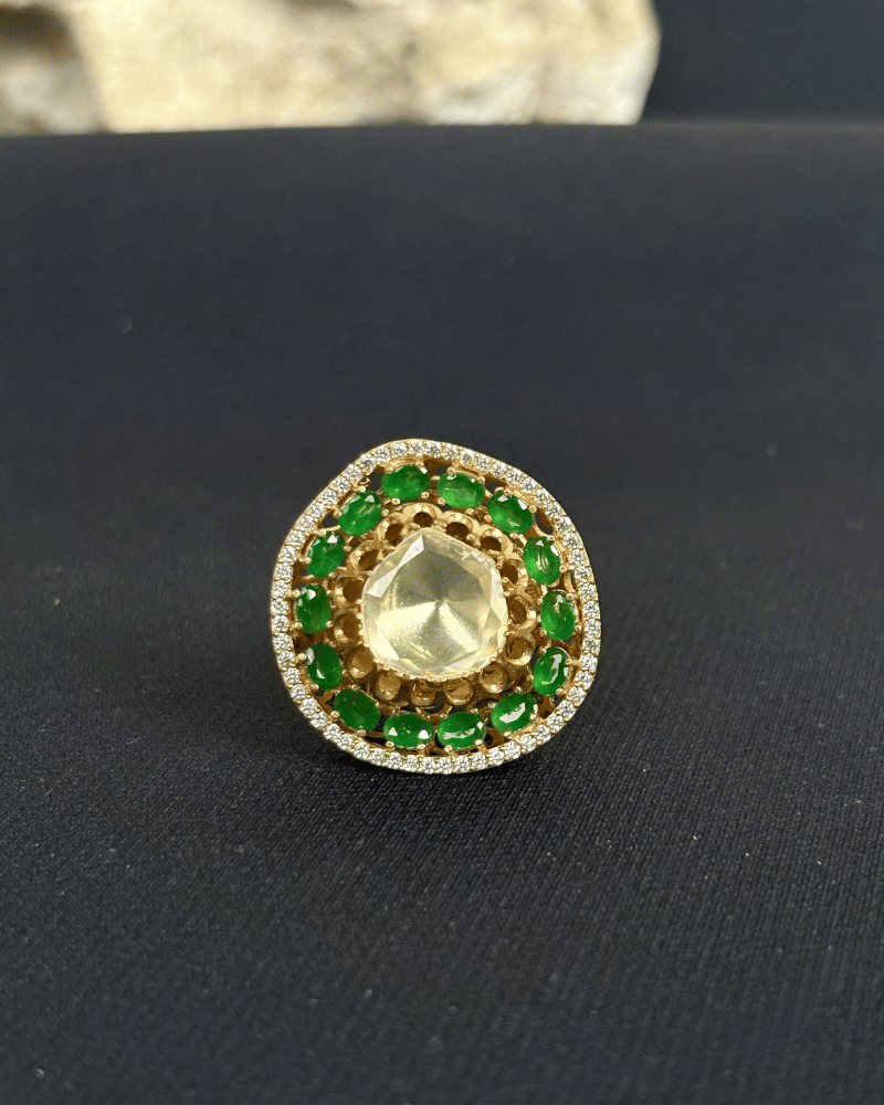 Emerald Crest Royale Ring | Adjustable Size | 18K Gold Plating