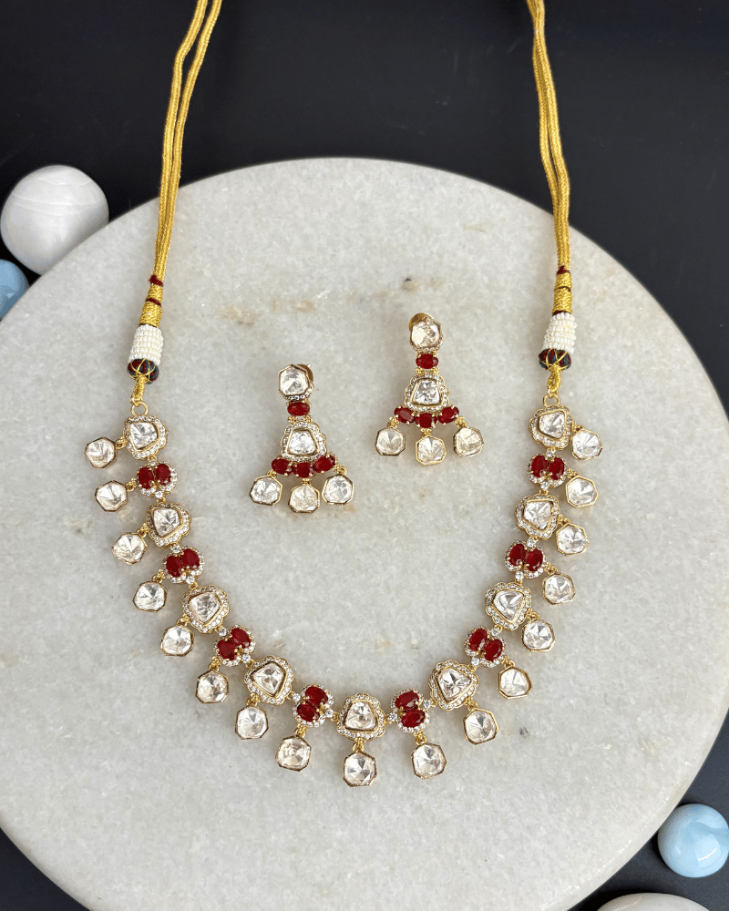 Rasika Ruby Moissanite Necklace | Screw Back | 18K Gold Plating