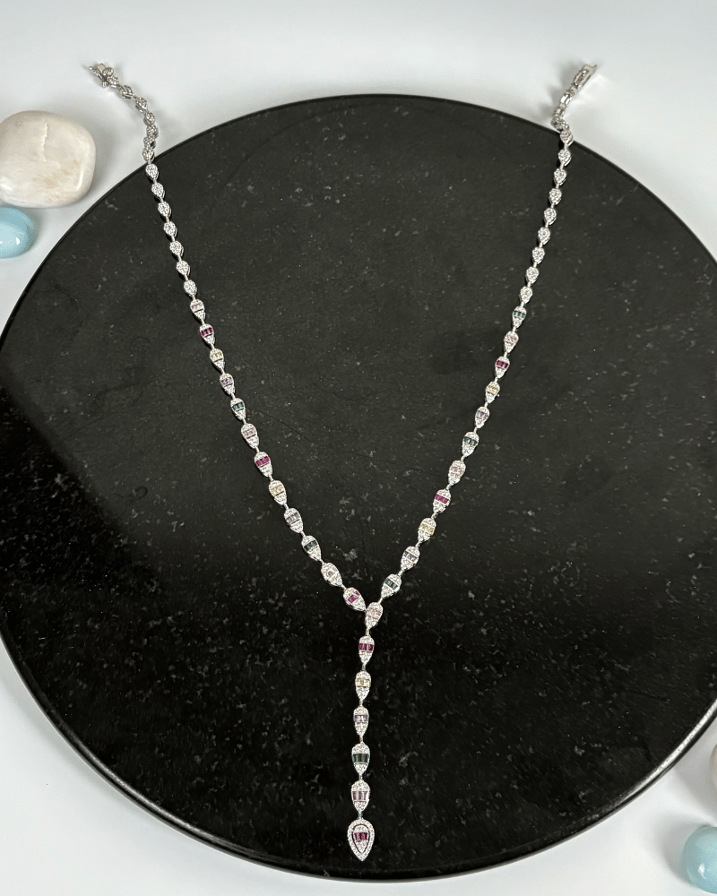 Riva Lariat Diamond Necklace | Rhodium Plating
