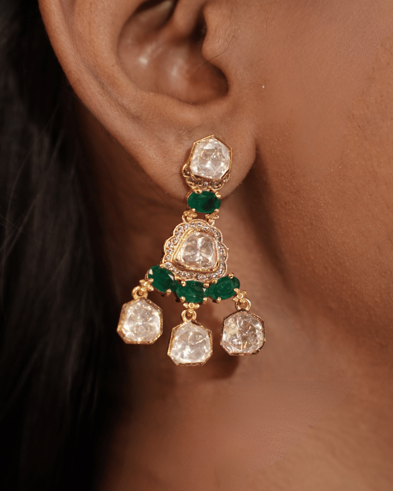 Rasika Emerald Moissanite Necklace | Screw Back | 18K Gold Plating