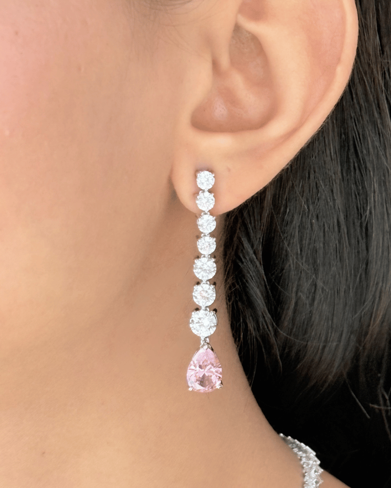 Eira Baby Pink Crystal Necklace | Rhodium Plating