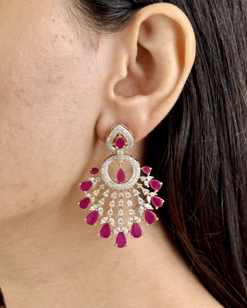 Meherza Ruby Diamond Pendant Set | Without Chain | Big Size