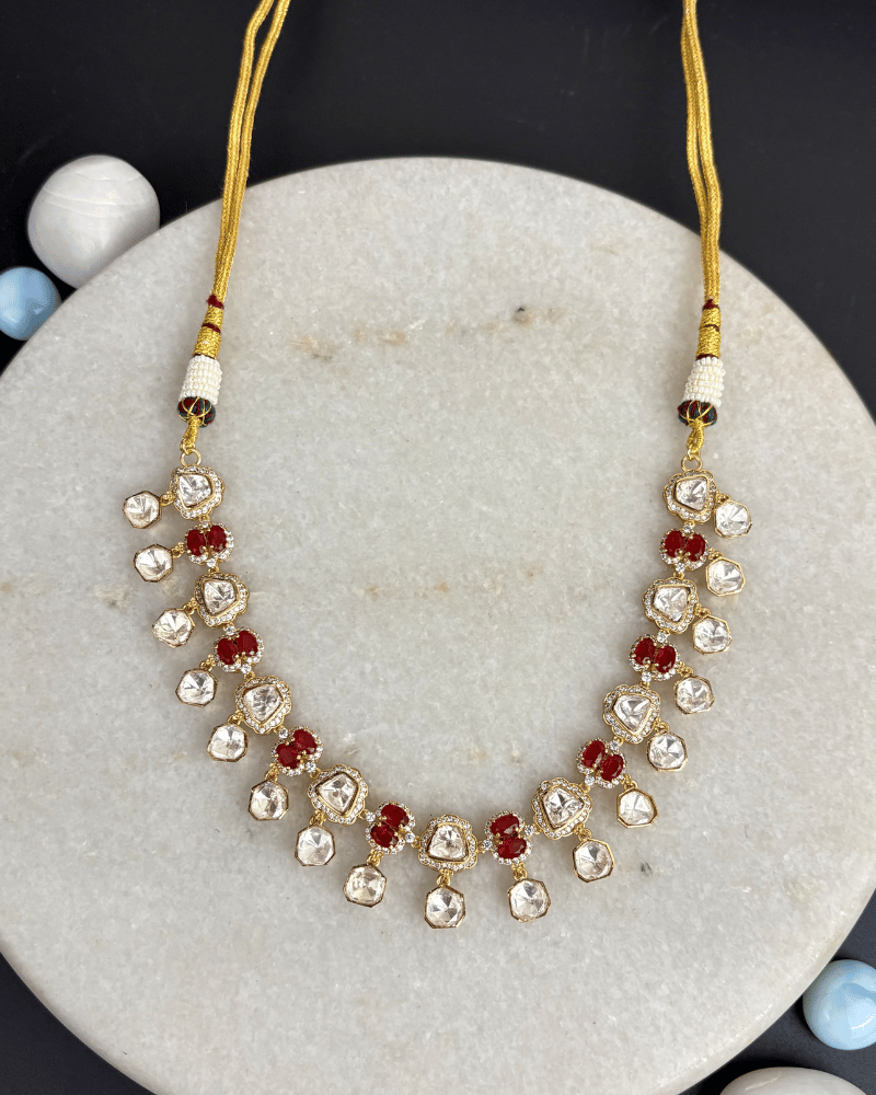 Rasika Ruby Moissanite Necklace | Screw Back | 18K Gold Plating