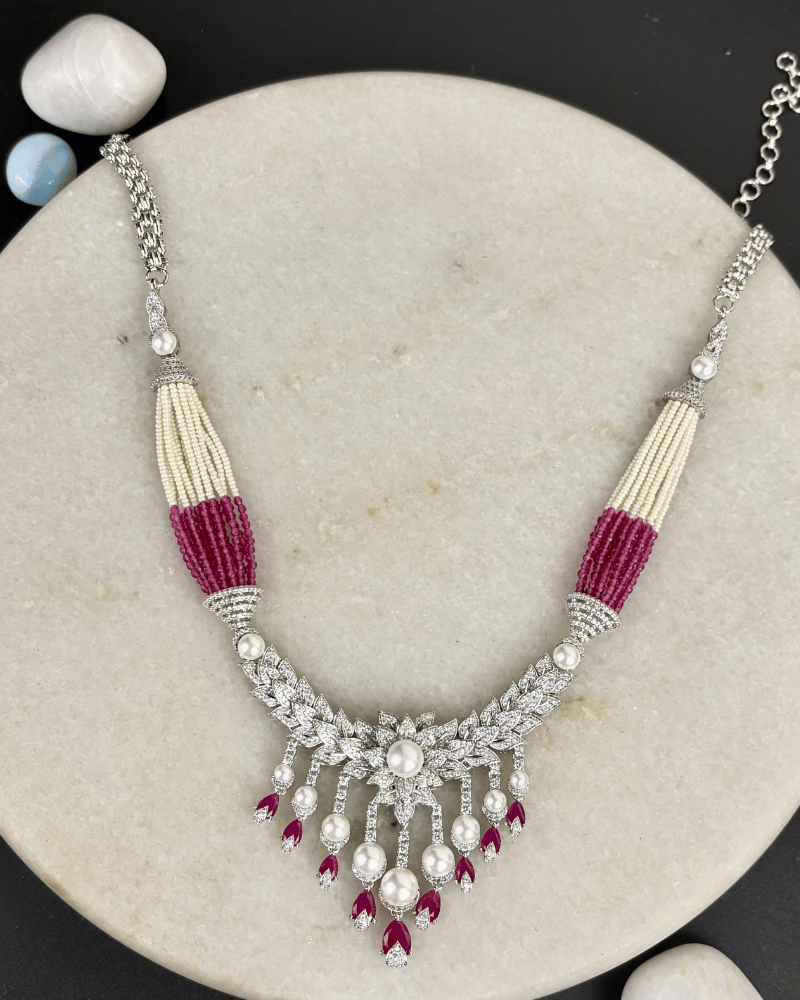 Mayfair Pink Pearl Diamond Necklace With Hydro Beads