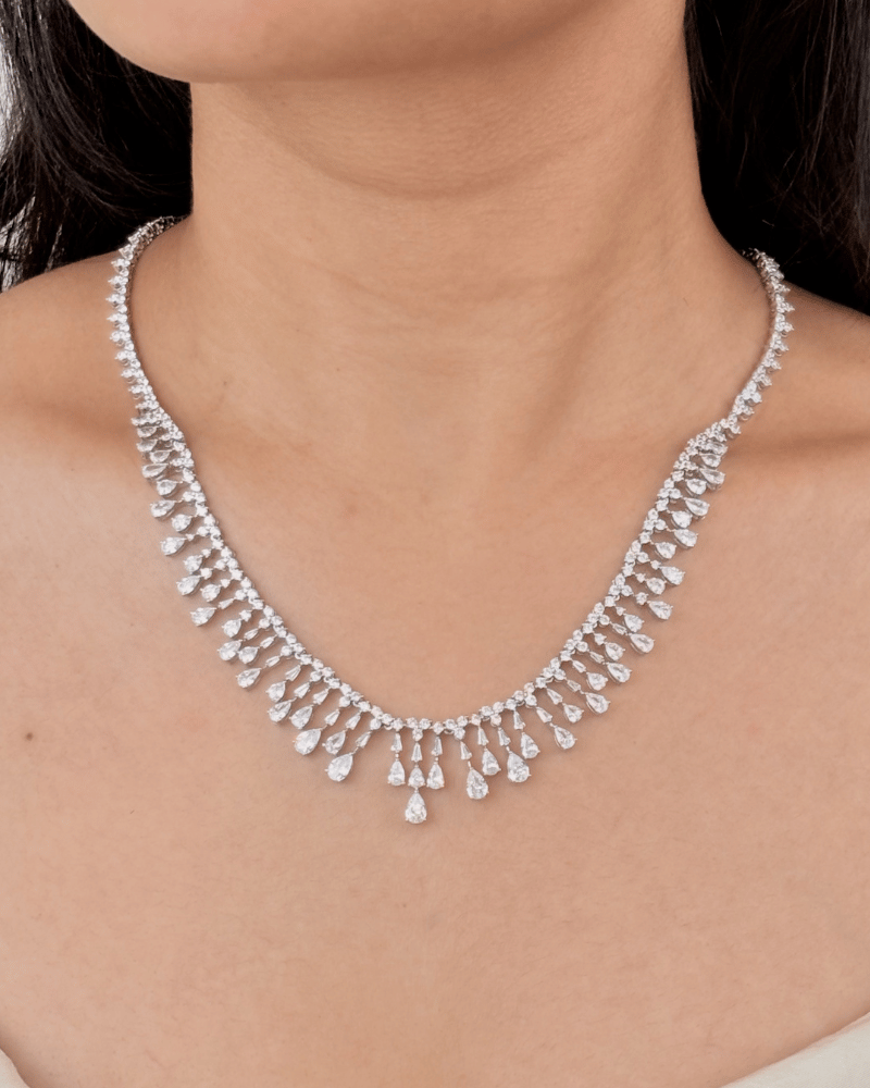 Waterfall Crystal Necklace | Rhodium Plating