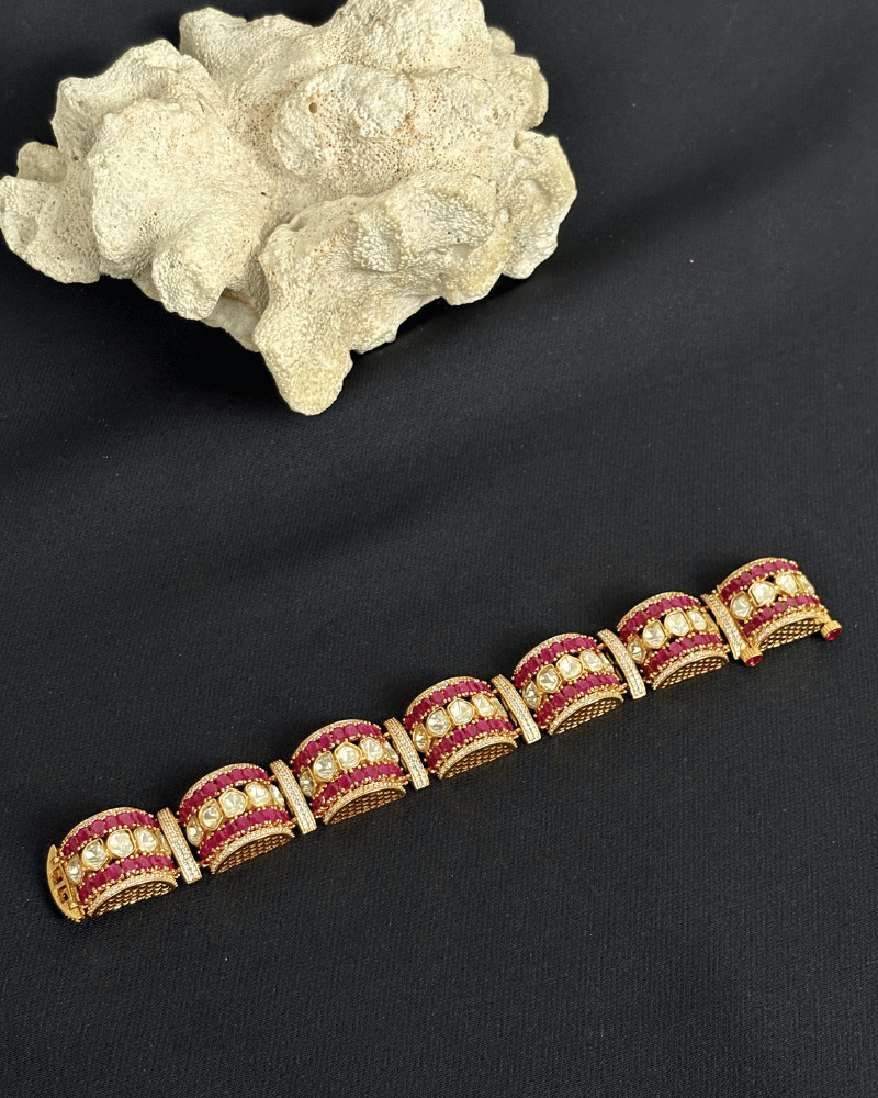 Shahi Ardh Ruby Moissanite Bracelet | Openable | 18K Gold Plating