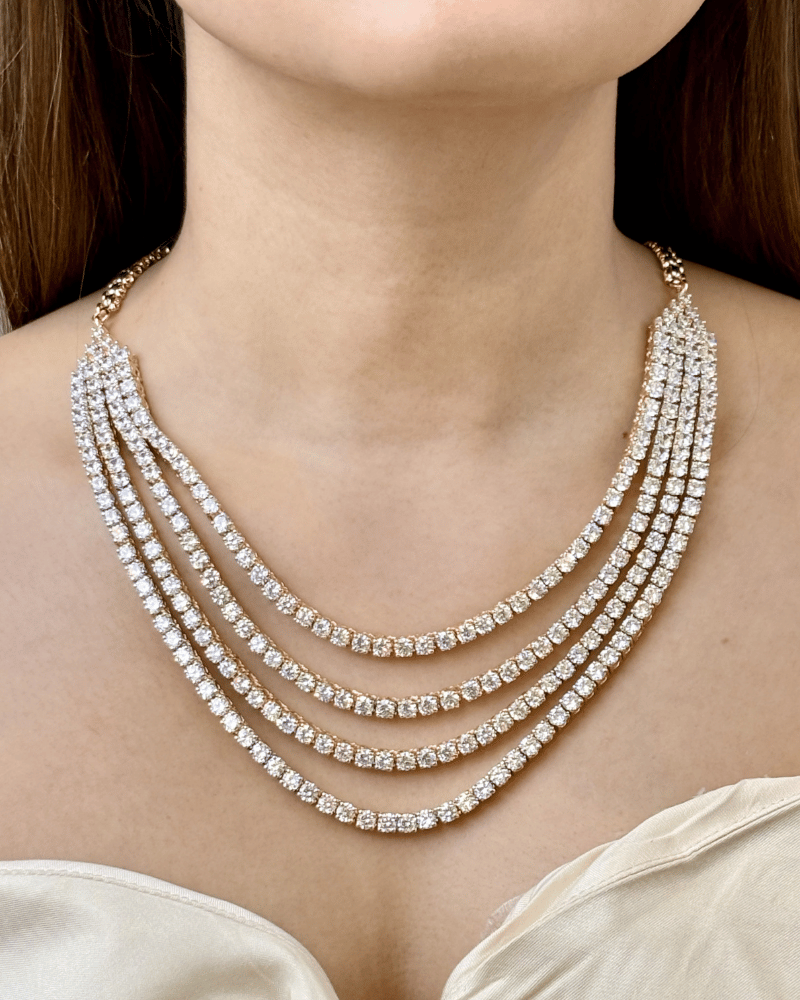 Four Line Solitaire Necklace | Gold
