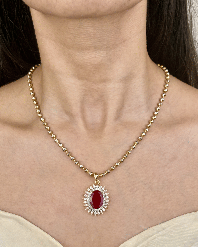 Arunika Ruby Diamond Pendant Set | Without Chain