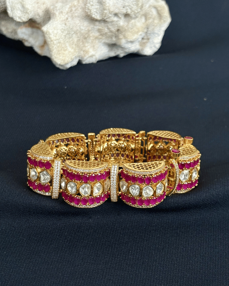 Shahi Ardh Ruby Moissanite Bracelet | Openable | 18K Gold Plating