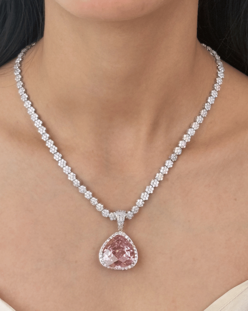 Sunveil Baby Pink Drop Necklace | Rhodium Plating