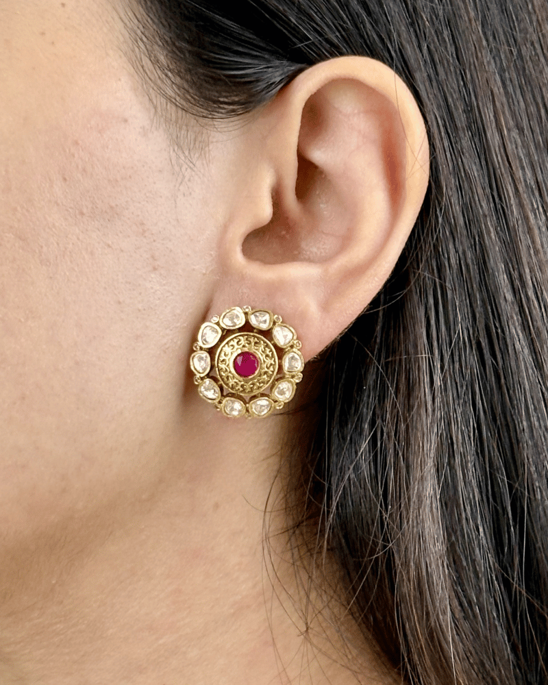 Ishani Ruby Moissanite Studs | Screw Back