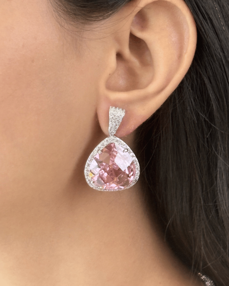Sunveil Baby Pink Drop Necklace | Rhodium Plating