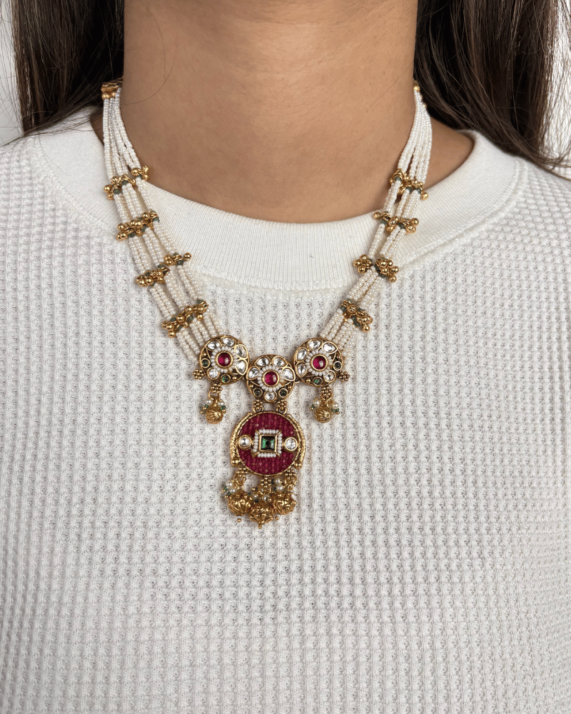 Varnika Antique Pearl Choker | 18K Gold Plating