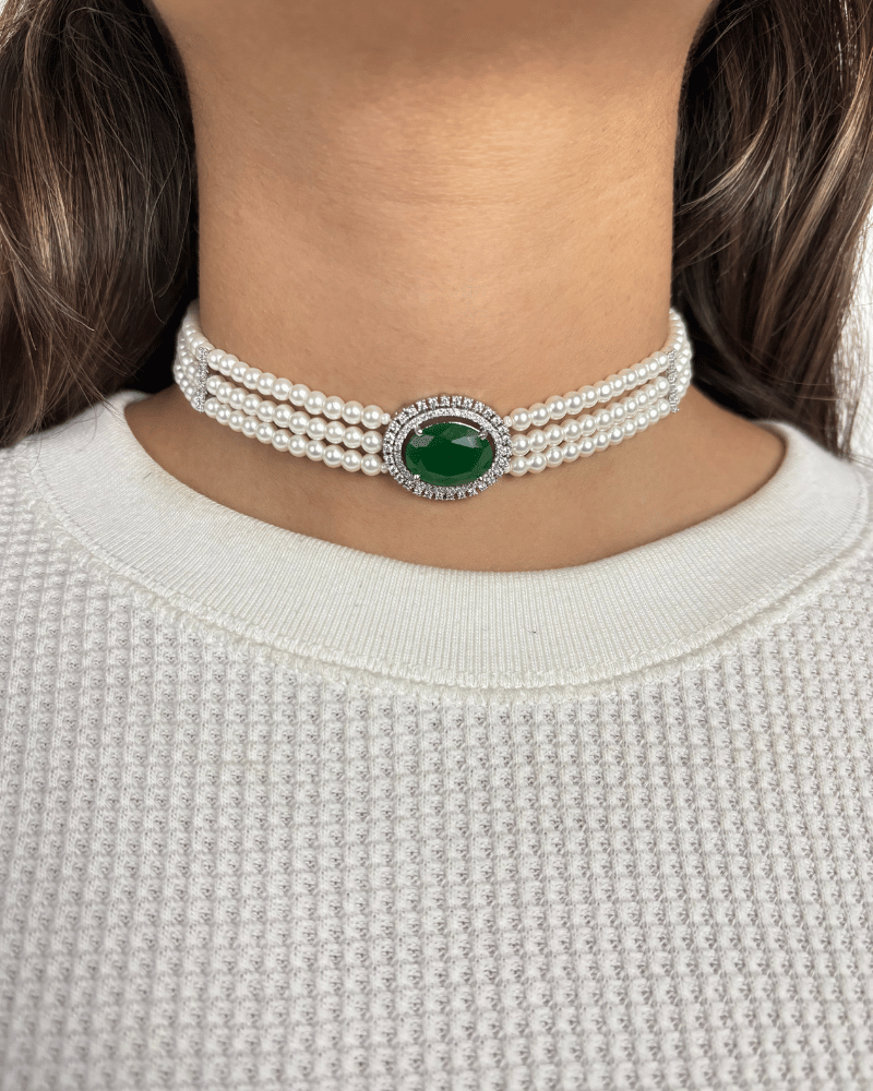 Emerald Choker | Pearl Strings