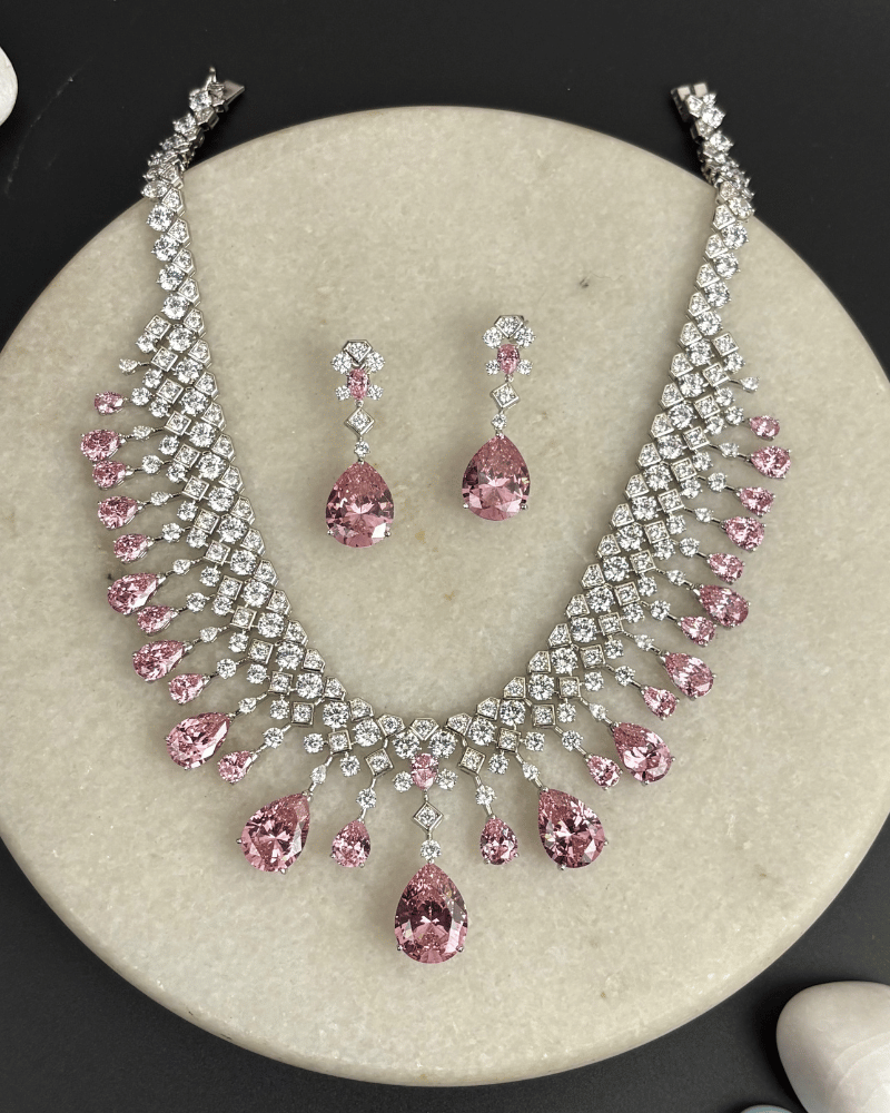 Pink Ki Rani Diamond Haar | Rhodium Plating