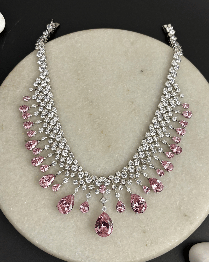 Pink Ki Rani Diamond Haar | Rhodium Plating