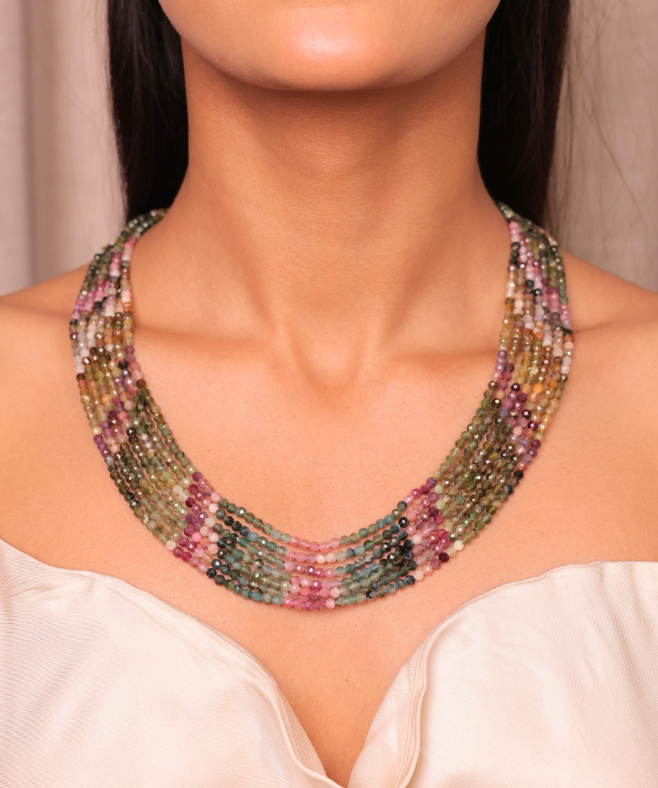 Multi Colour Tourmaline Stones 7 Layer Mala