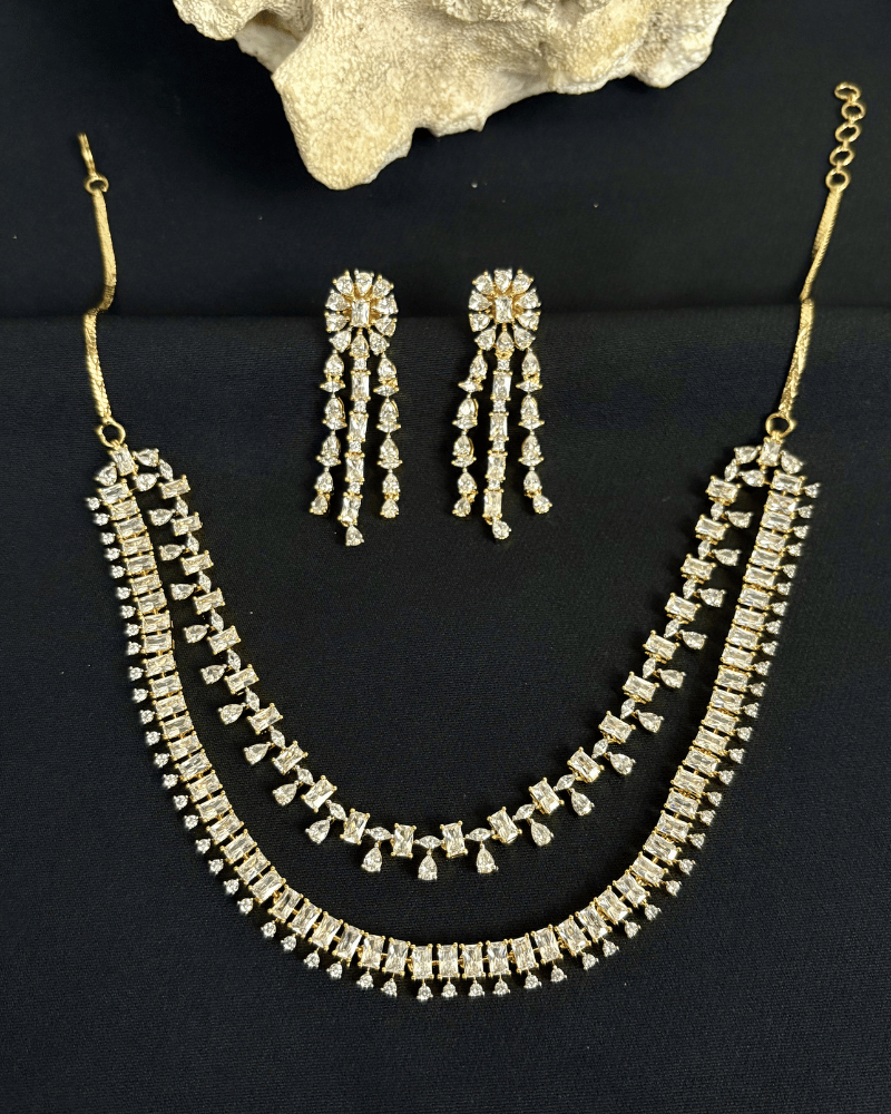 Sparkle Drop Double Line Diamond Necklace