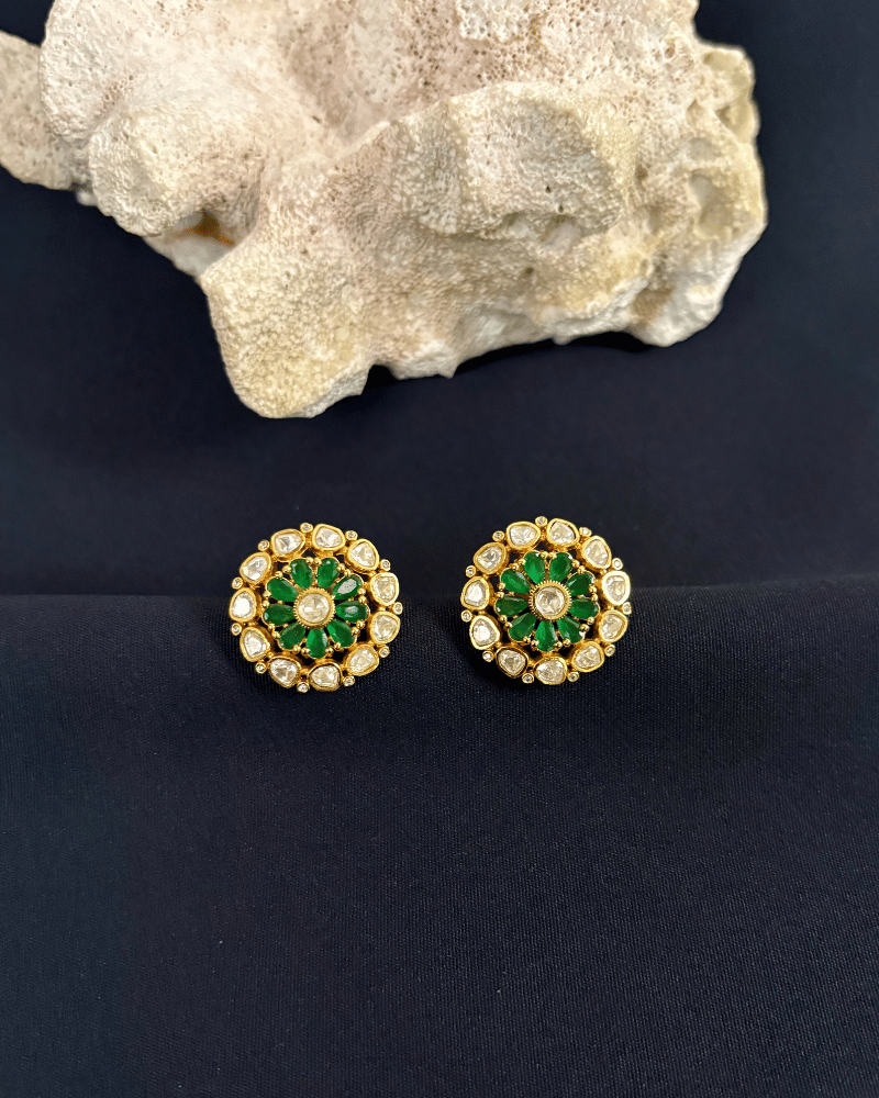 Emerald Moissanite Studs | Screw Back | 18K Gold Plating