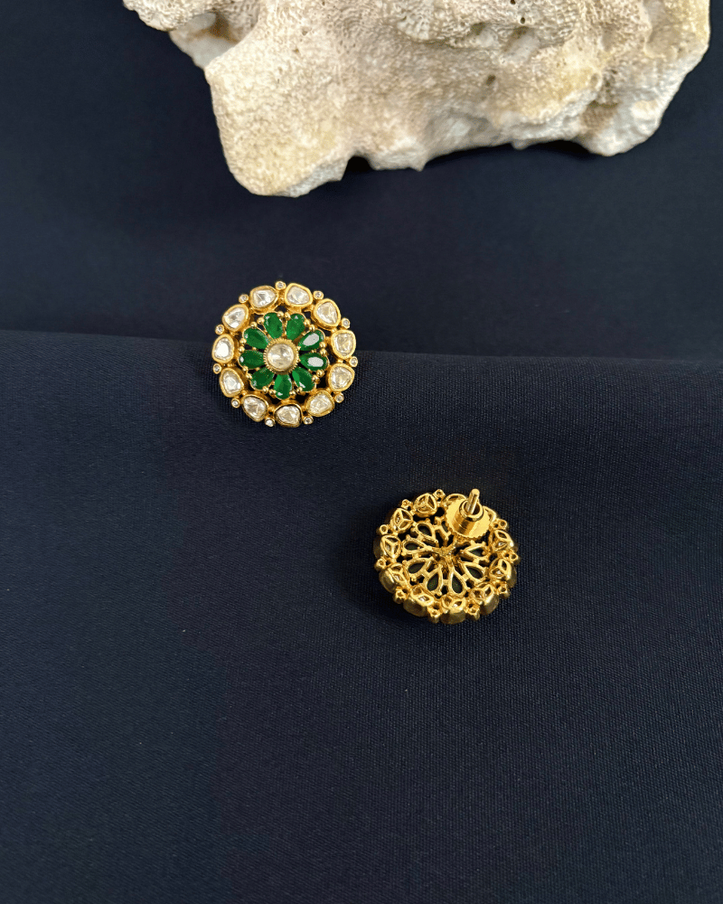 Emerald Moissanite Studs | Screw Back | 18K Gold Plating