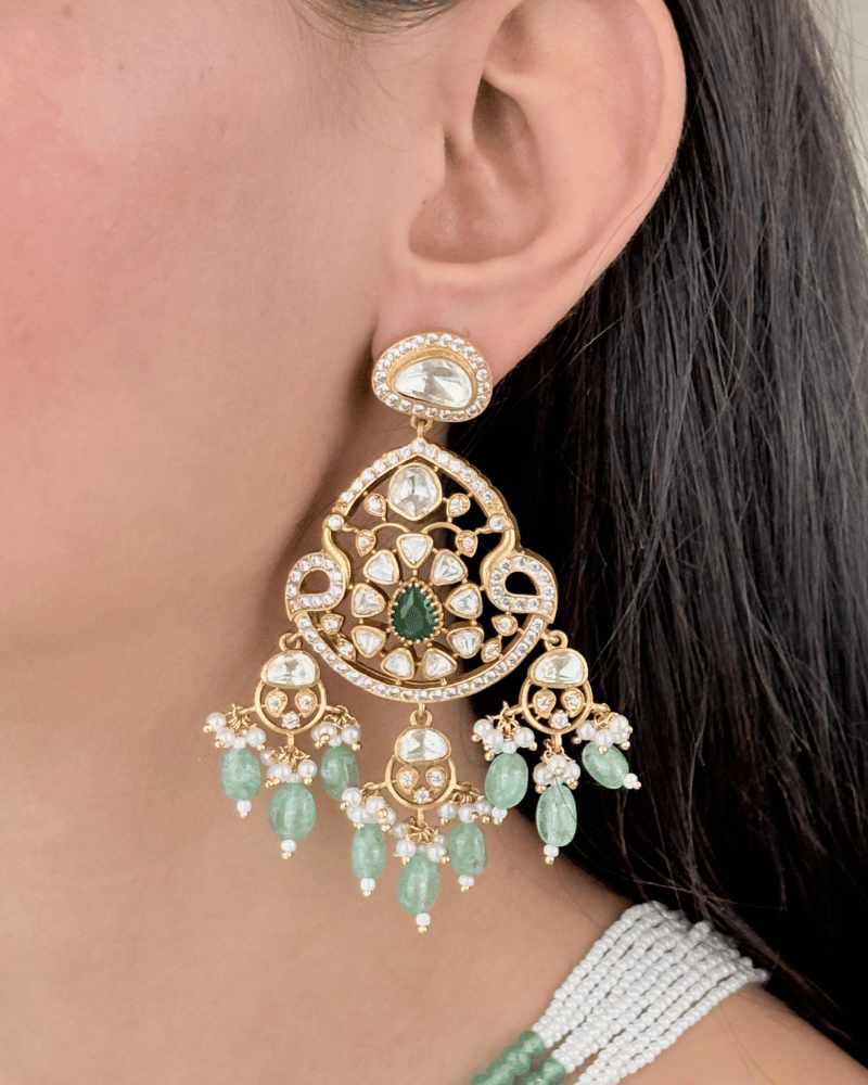 Surkhvaani Emerald Moissanite Haar | Screw Back | 18K Gold Plating