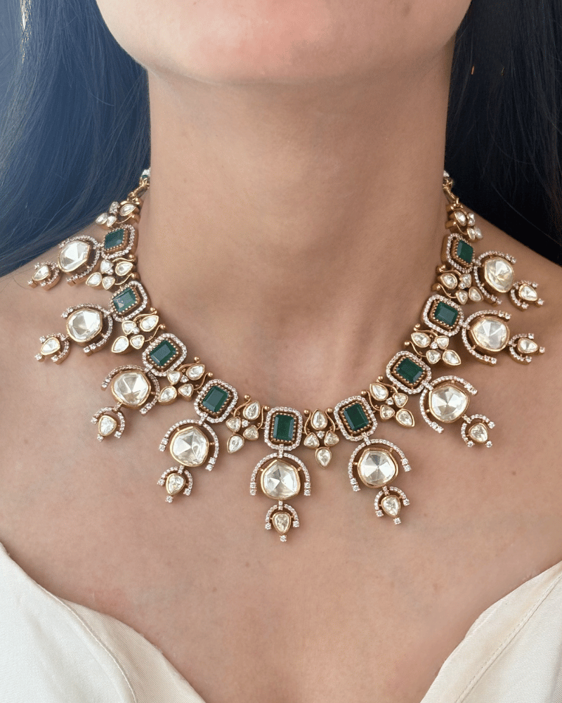 Sultana Dynasty Emerald Moissanite Necklace | Screw Back | 18K Gold Plating