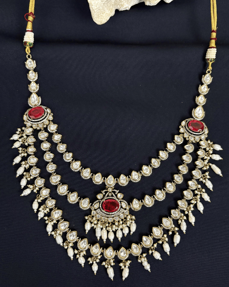 Three Layer Victorian Polki Haar With Ruby Stones