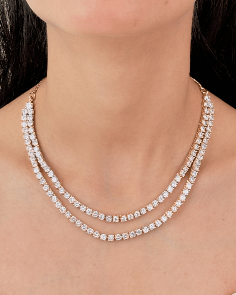 Double Line Solitaire Necklace | 18K Gold Plating